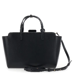 Black Medium Handbag with Adjustable Shoulder Strap and Front Pocket in Leather for Women