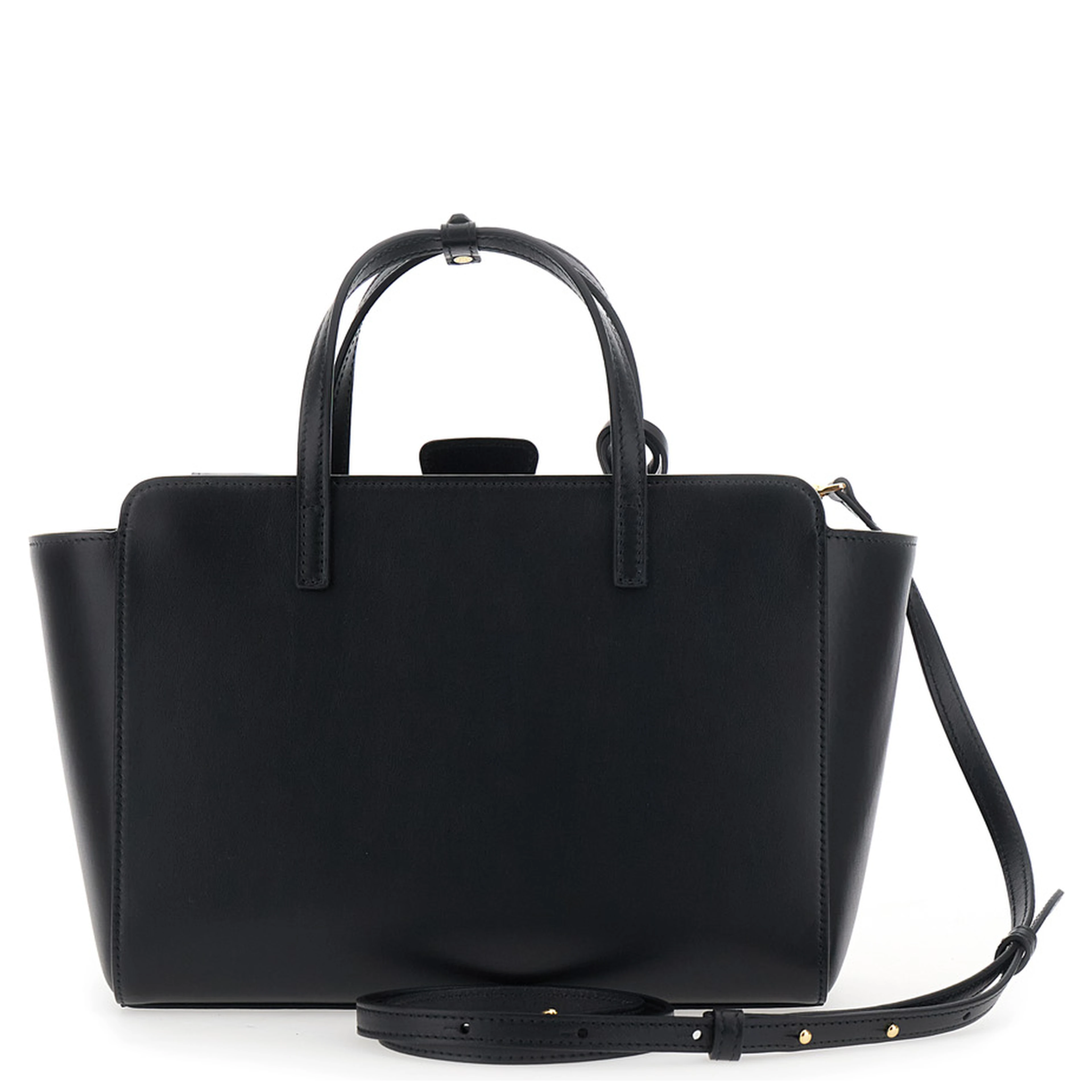 Black Medium Handbag with Adjustable Shoulder Strap and Front Pocket in Leather for Women