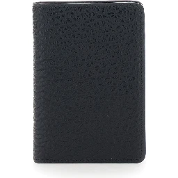 Wallet with Four Stitches on the Back in Black Leather for Women