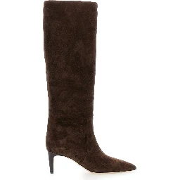 Brown Boots with Pointed Toe and Stiletto Heel in Suede Woman