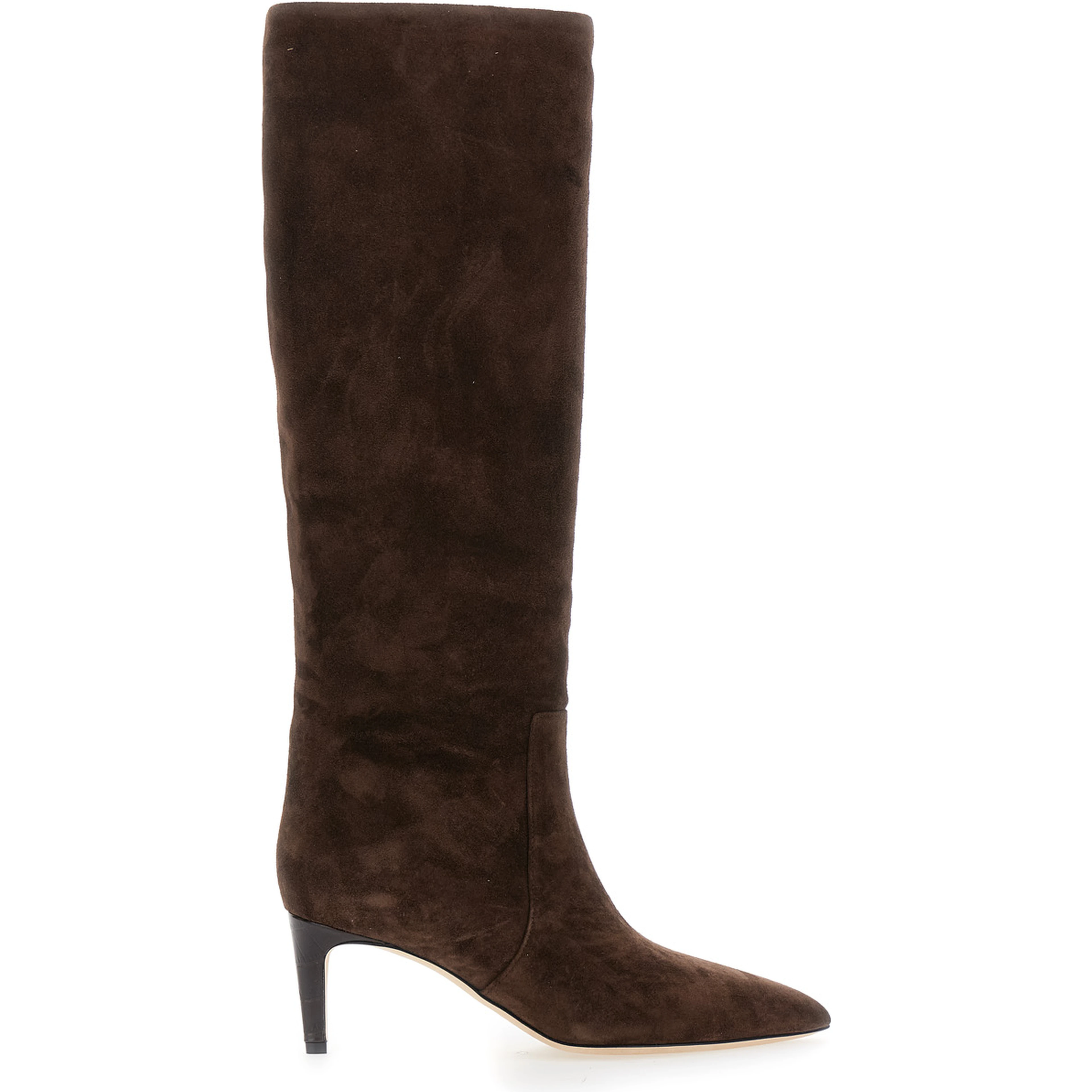 Brown Boots with Pointed Toe and Stiletto Heel in Suede Woman