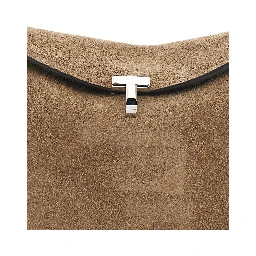 T-Lock Beige Crossbody Bag with T Closure in Suede for Women