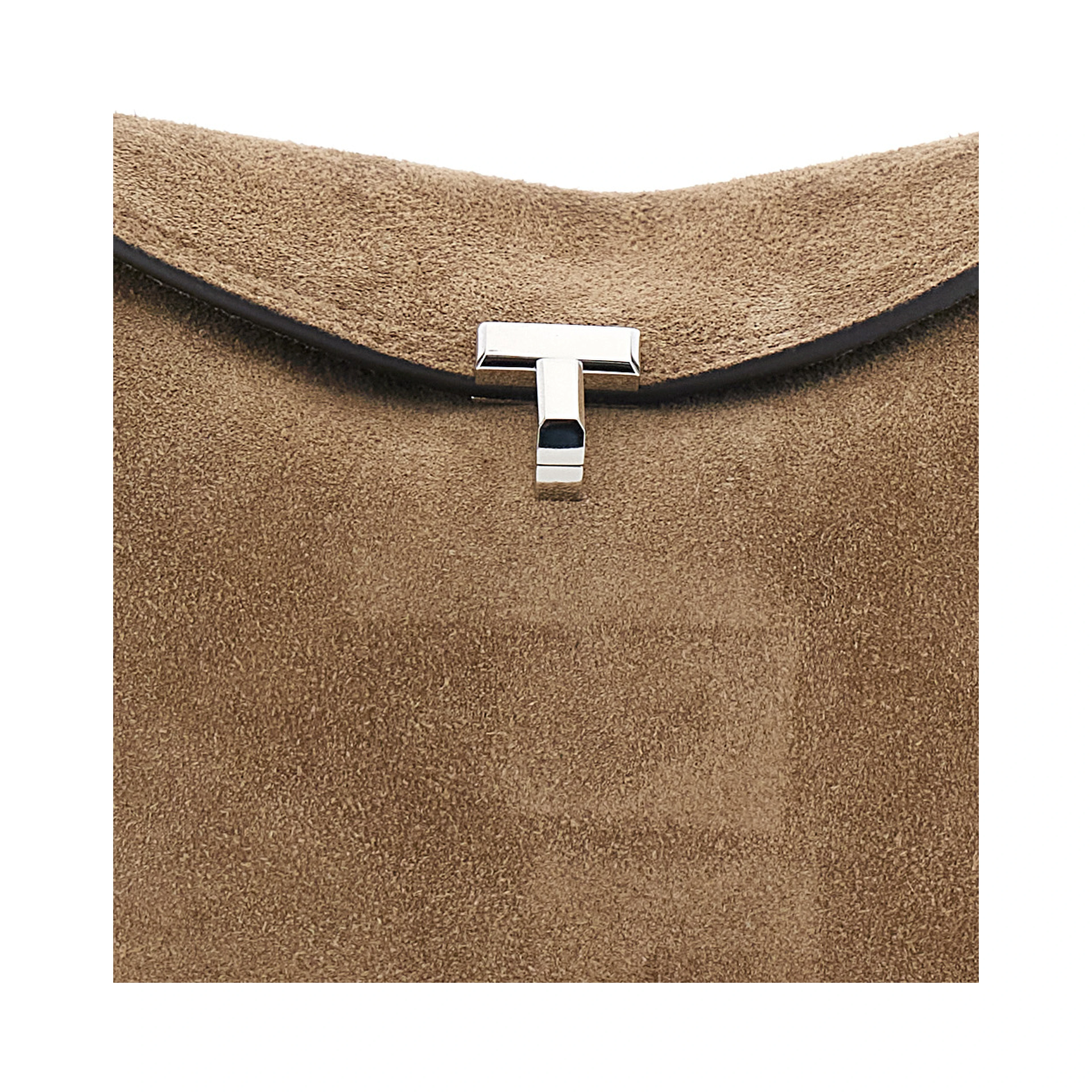 T-Lock Beige Crossbody Bag with T Closure in Suede for Women