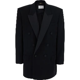 Black Double-breasted Jacket with Peak Revers in Wool for Women