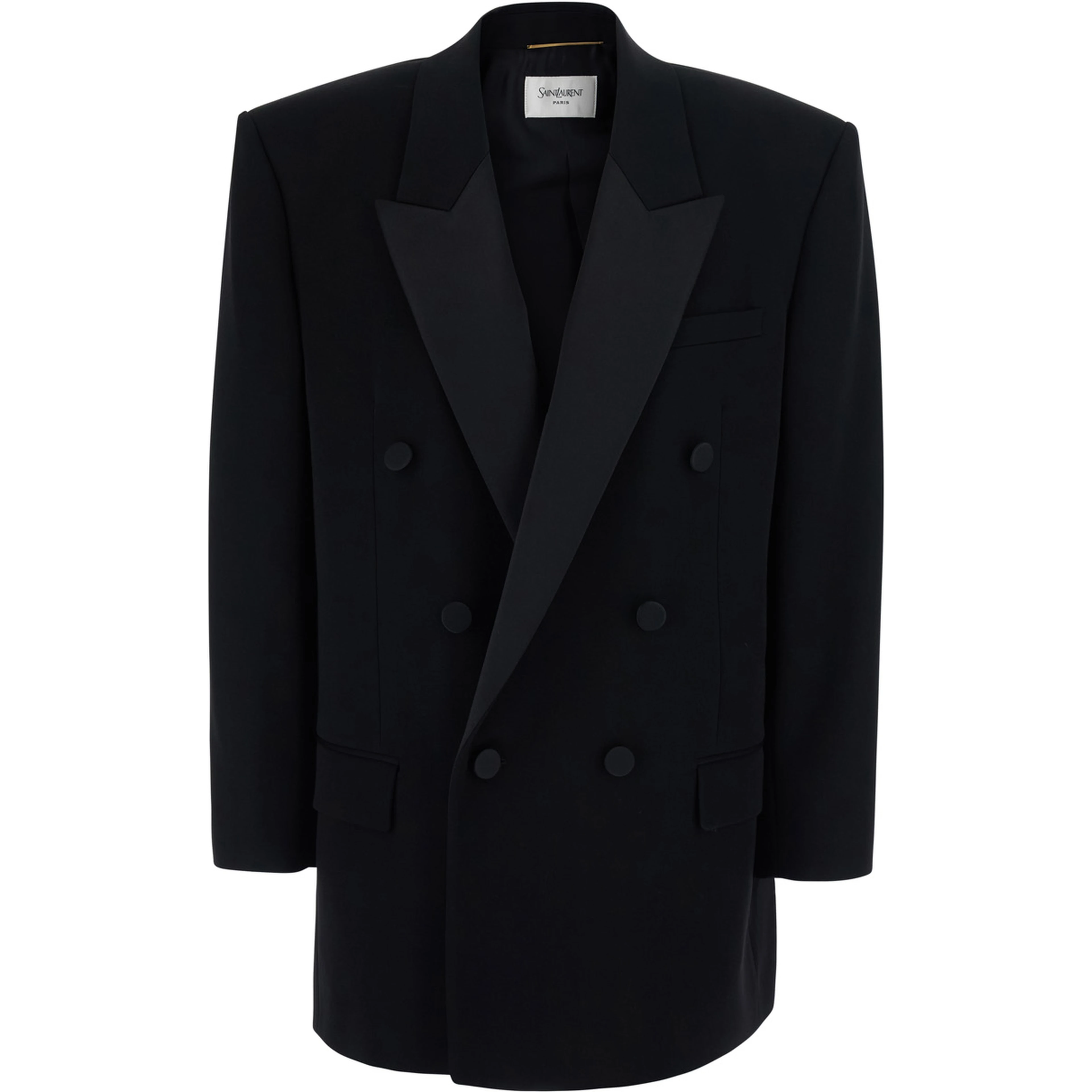 Black Double-breasted Jacket with Peak Revers in Wool for Women
