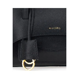 Black Small Handbag with Adjustable Shoulder Strap and Front Pocket in Leather for Women