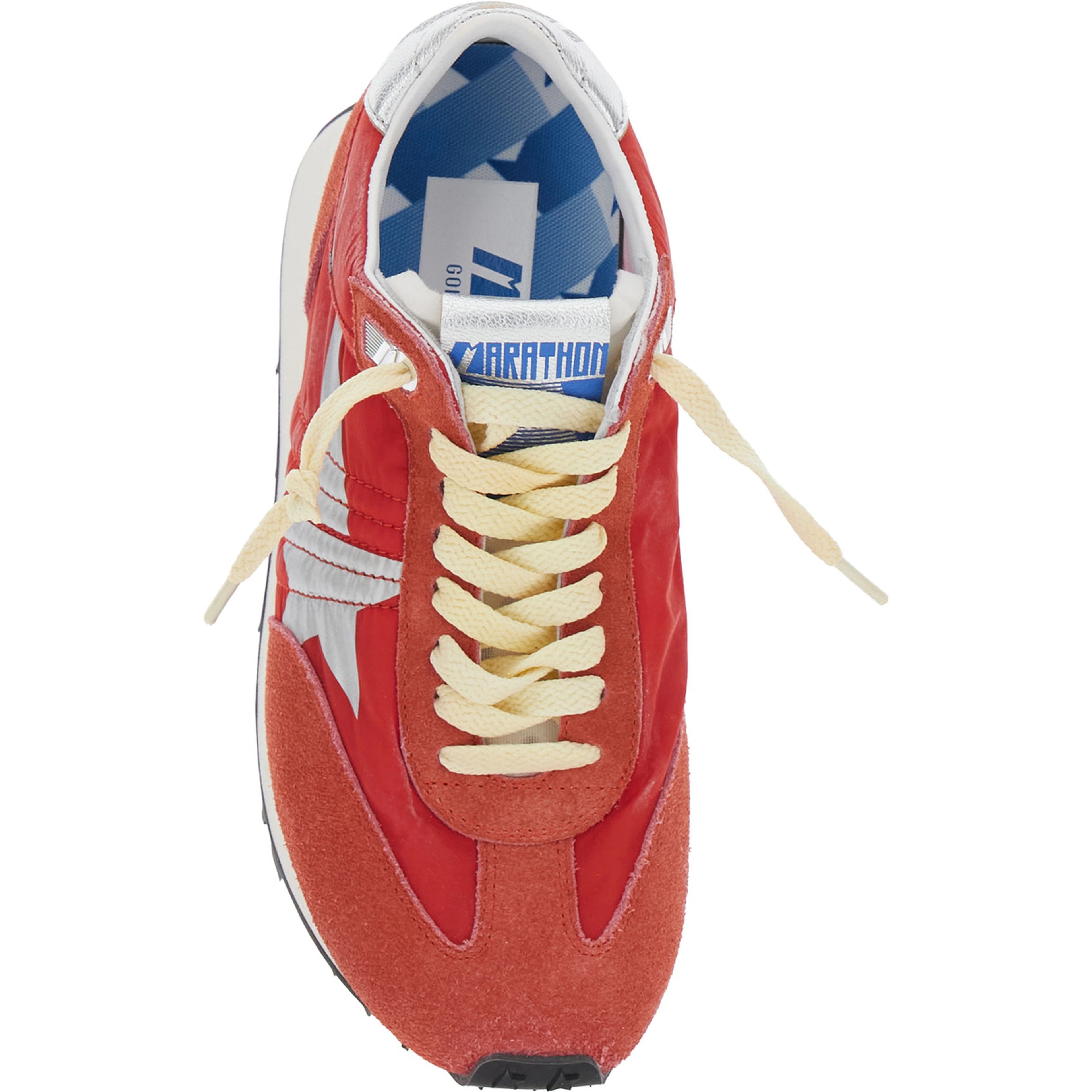 Running Marathon Red Sneakers with Star Patch on the Side and Laminated Heel in Leather for Women