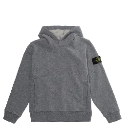 Gray Hoodie with fixed hood and logo patch on the sleeve in Cotton Boy