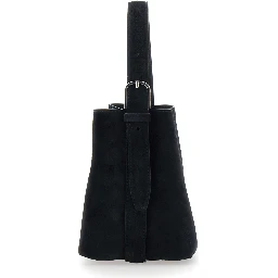 Petite Belted black Handbag with belt handle design in suede for women