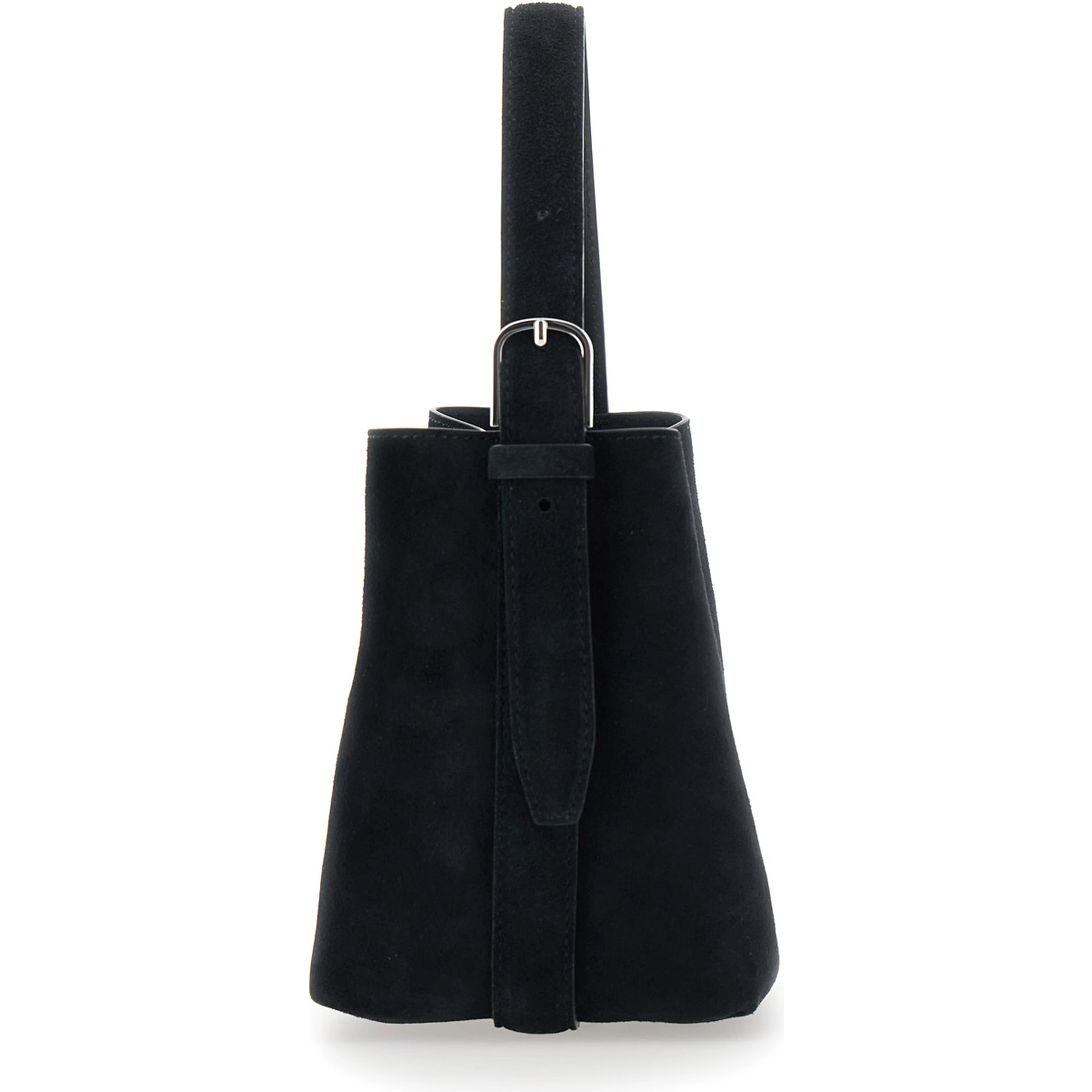 Petite Belted black Handbag with belt handle design in suede for women