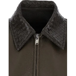 dark green Jacket with collar with Intreccio Motif in leather for women