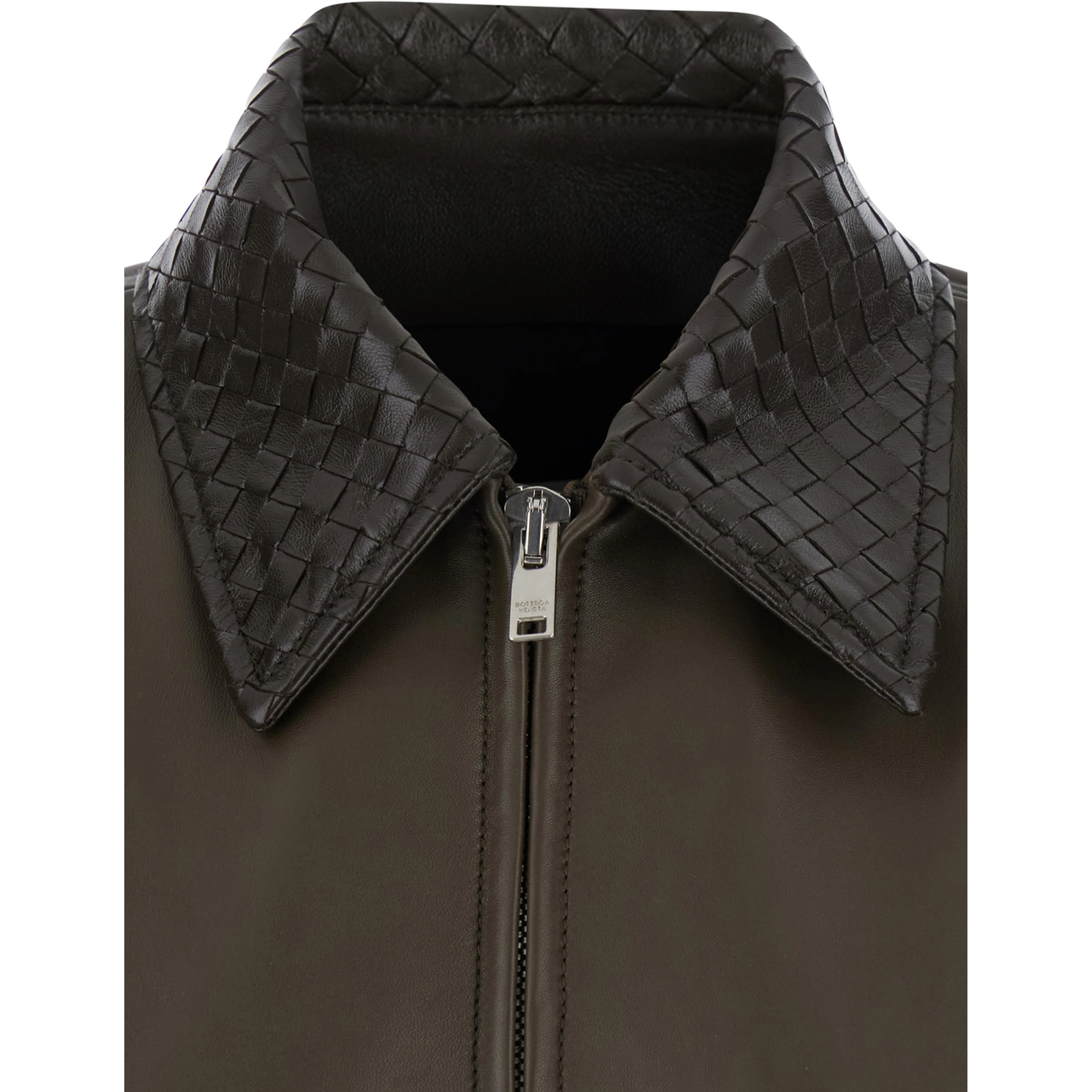 dark green Jacket with collar with Intreccio Motif in leather for women