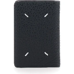 Wallet with Four Stitches on the Back in Black Leather for Women