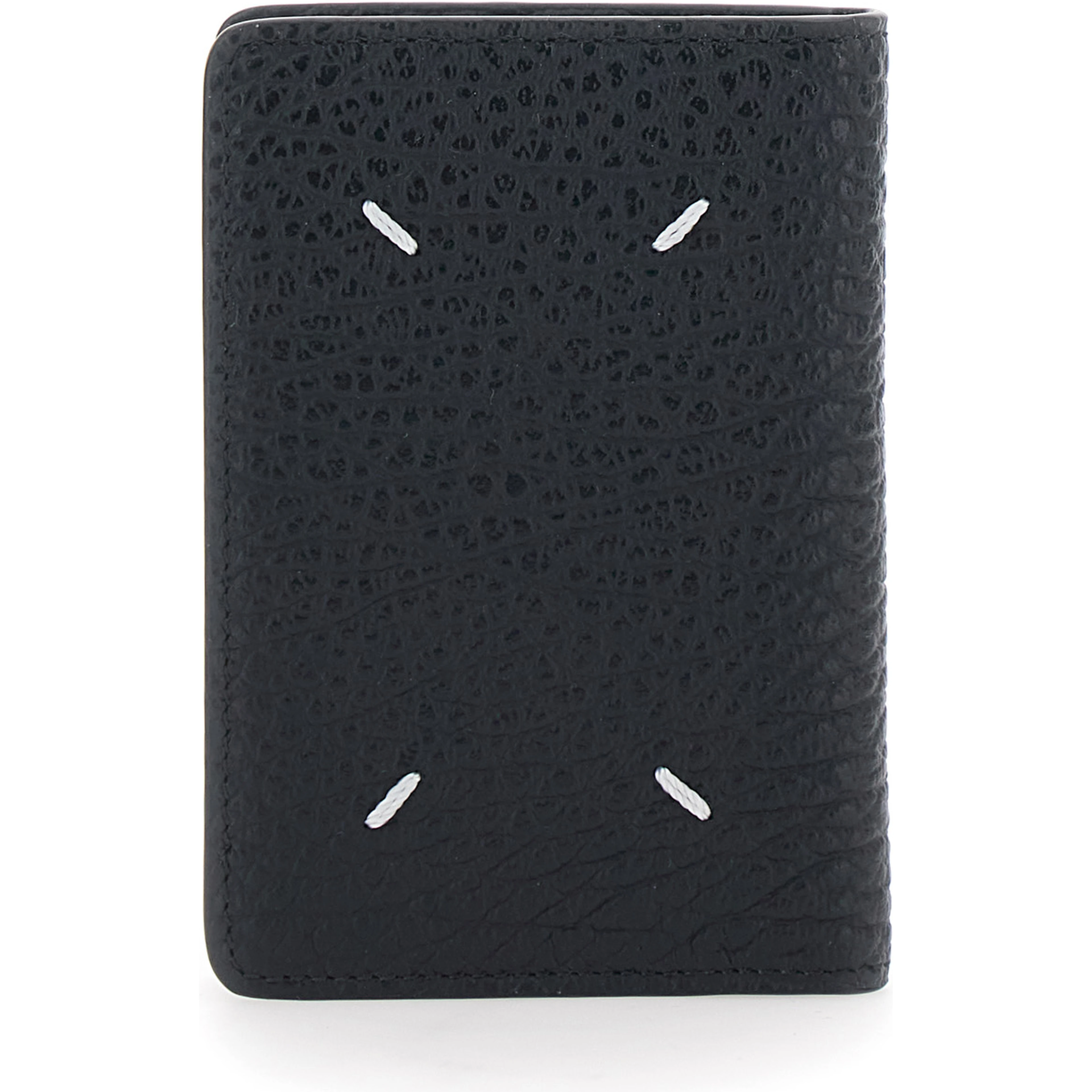 Wallet with Four Stitches on the Back in Black Leather for Women
