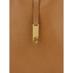 Brown Shoulder Bag with Logo Detail in Smooth Leather Woman