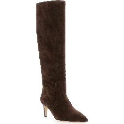 Brown Boots with Pointed Toe and Stiletto Heel in Suede Woman