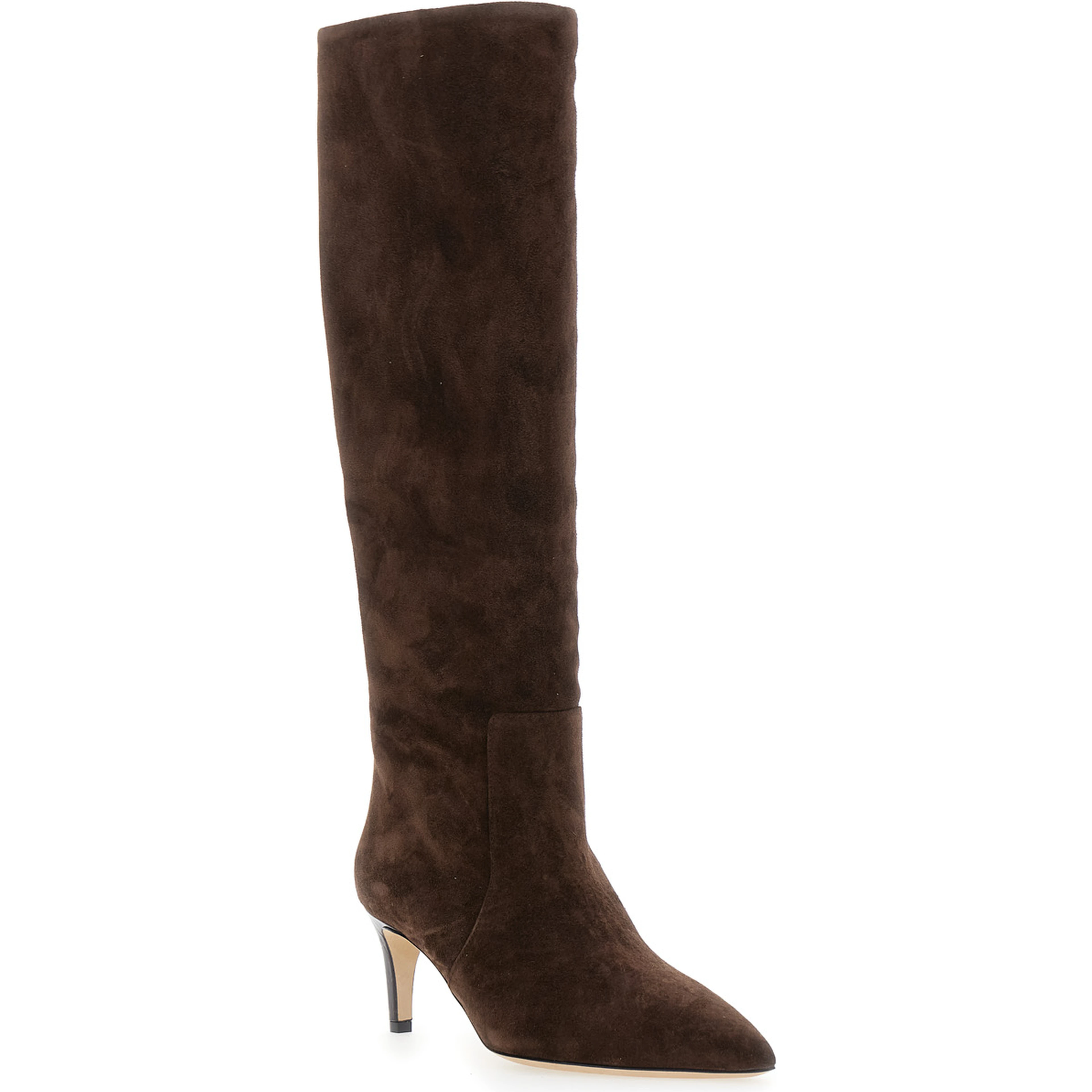 Brown Boots with Pointed Toe and Stiletto Heel in Suede Woman