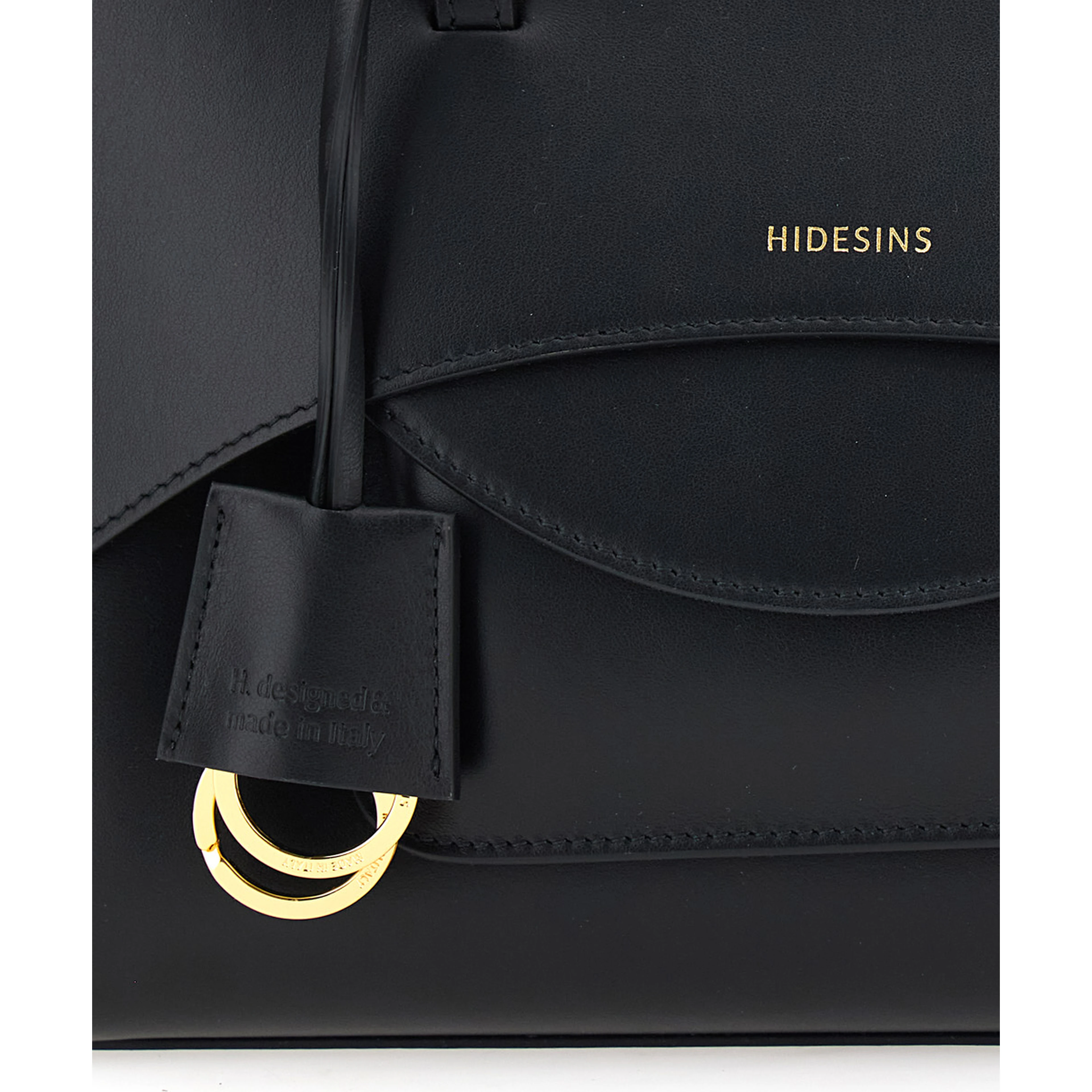Black Medium Handbag with Adjustable Shoulder Strap and Front Pocket in Leather for Women