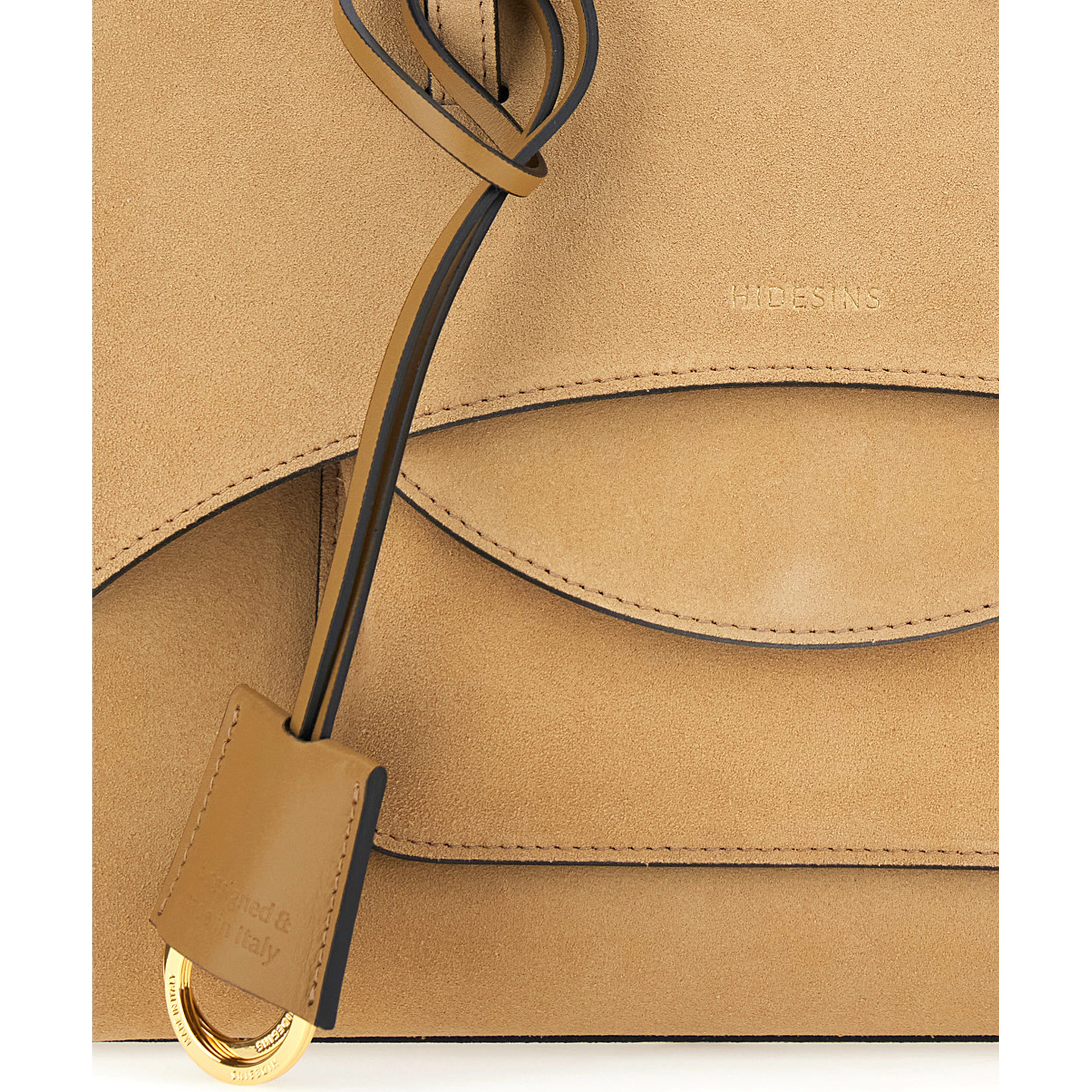 Beige Medium Handbag with Adjustable Shoulder Strap and Front Pocket in Suede for Women