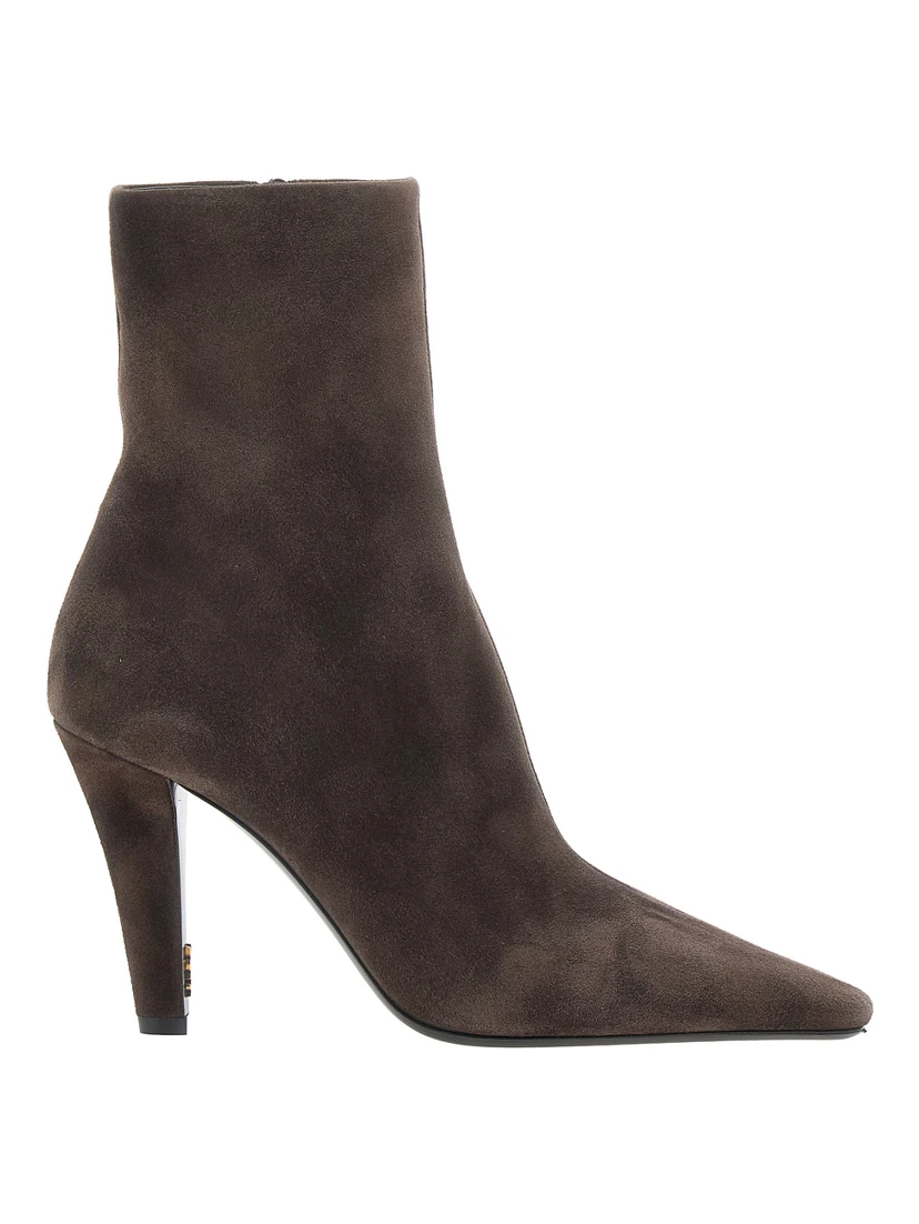 Jill Brown ankle Boots with Wide Heel with Cassandre and Square Toe in Suede for Women