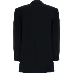 Black Double-breasted Jacket with Peak Revers in Wool for Women