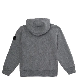 Gray Hoodie with fixed hood and logo patch on the sleeve in Cotton Boy