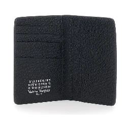 Wallet with Four Stitches on the Back in Black Leather for Women