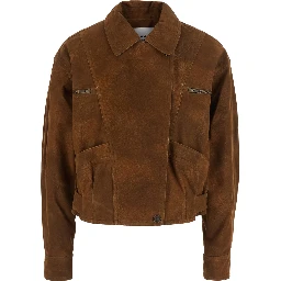 BELMA brown Jacket with classic collar and logo patch on the back in leather for women