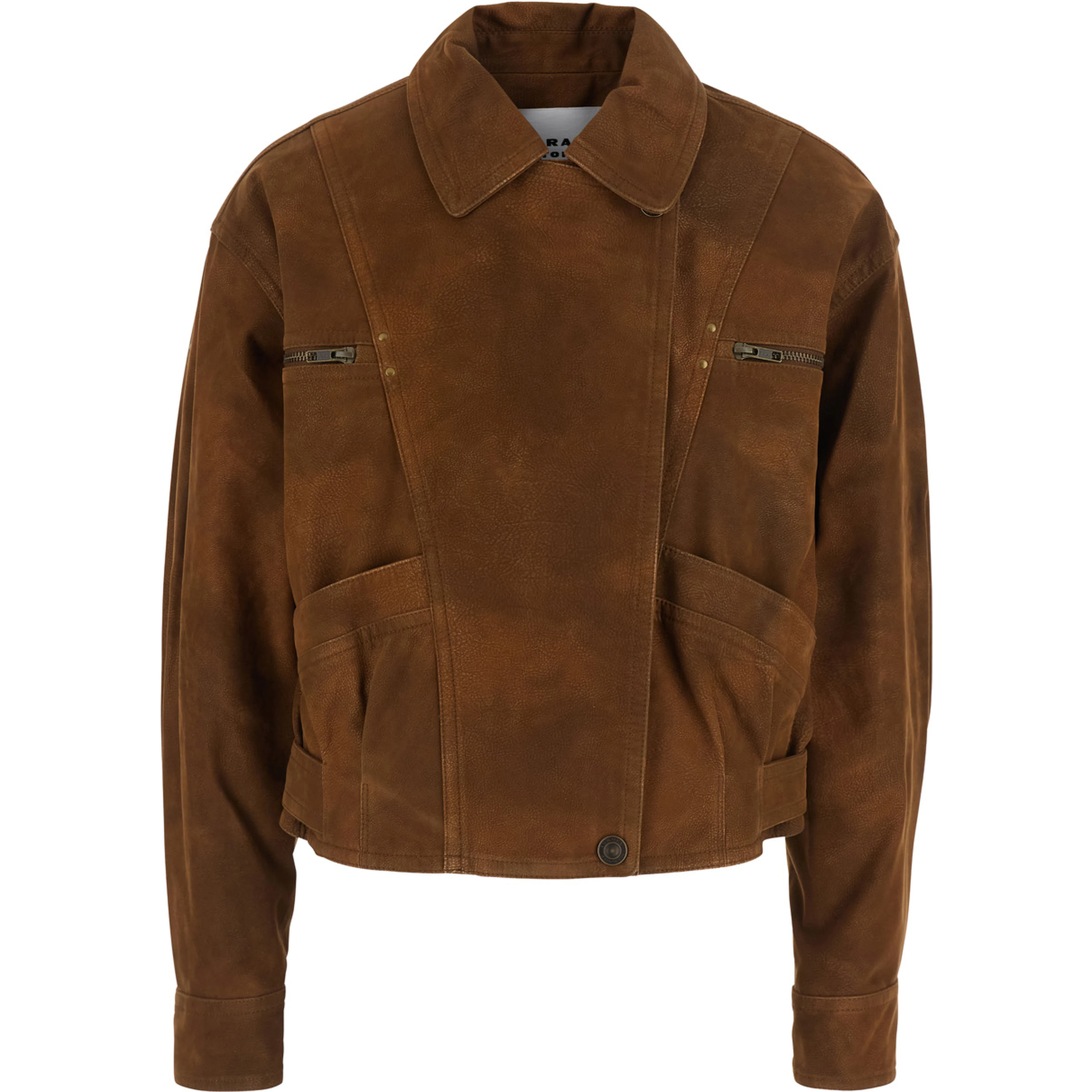 BELMA brown Jacket with classic collar and logo patch on the back in leather for women