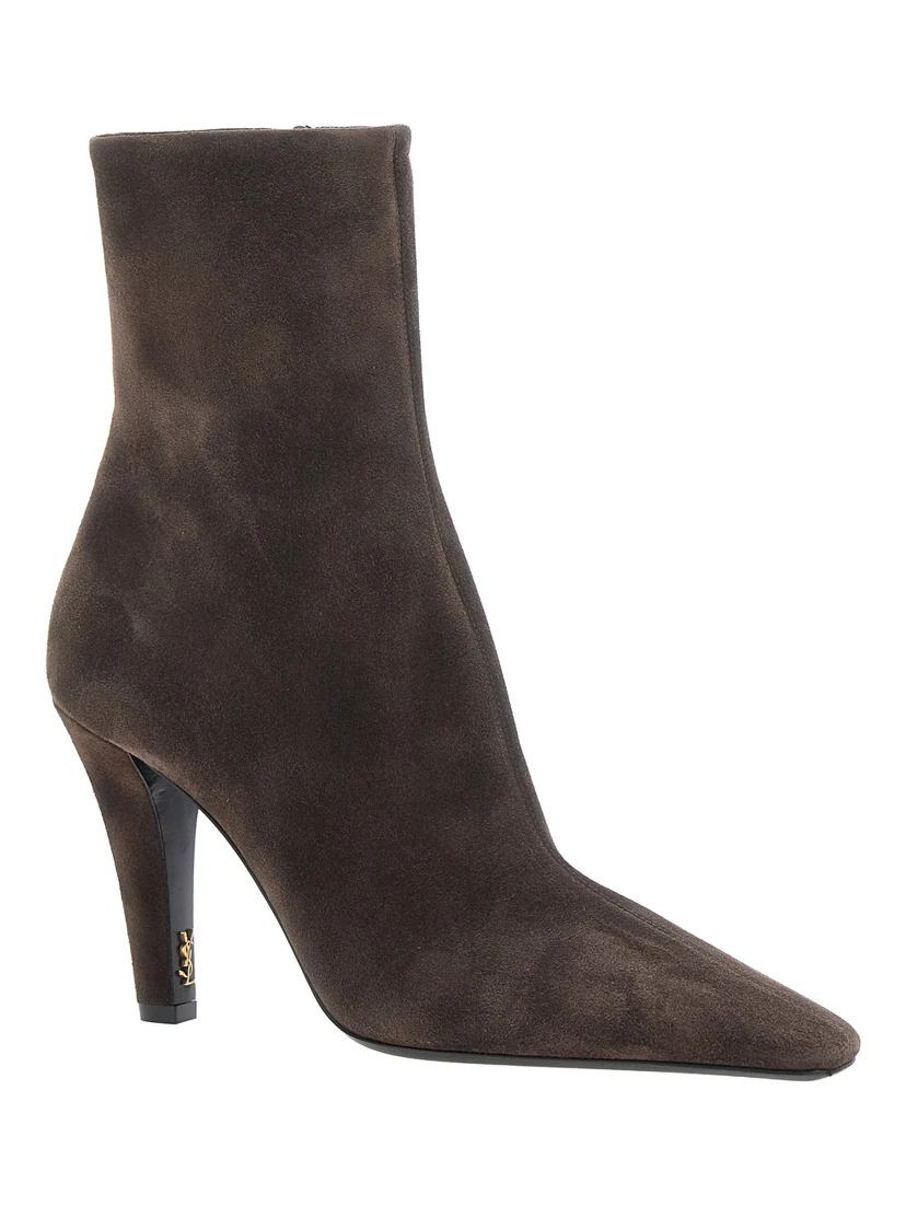 Jill Brown ankle Boots with Wide Heel with Cassandre and Square Toe in Suede for Women