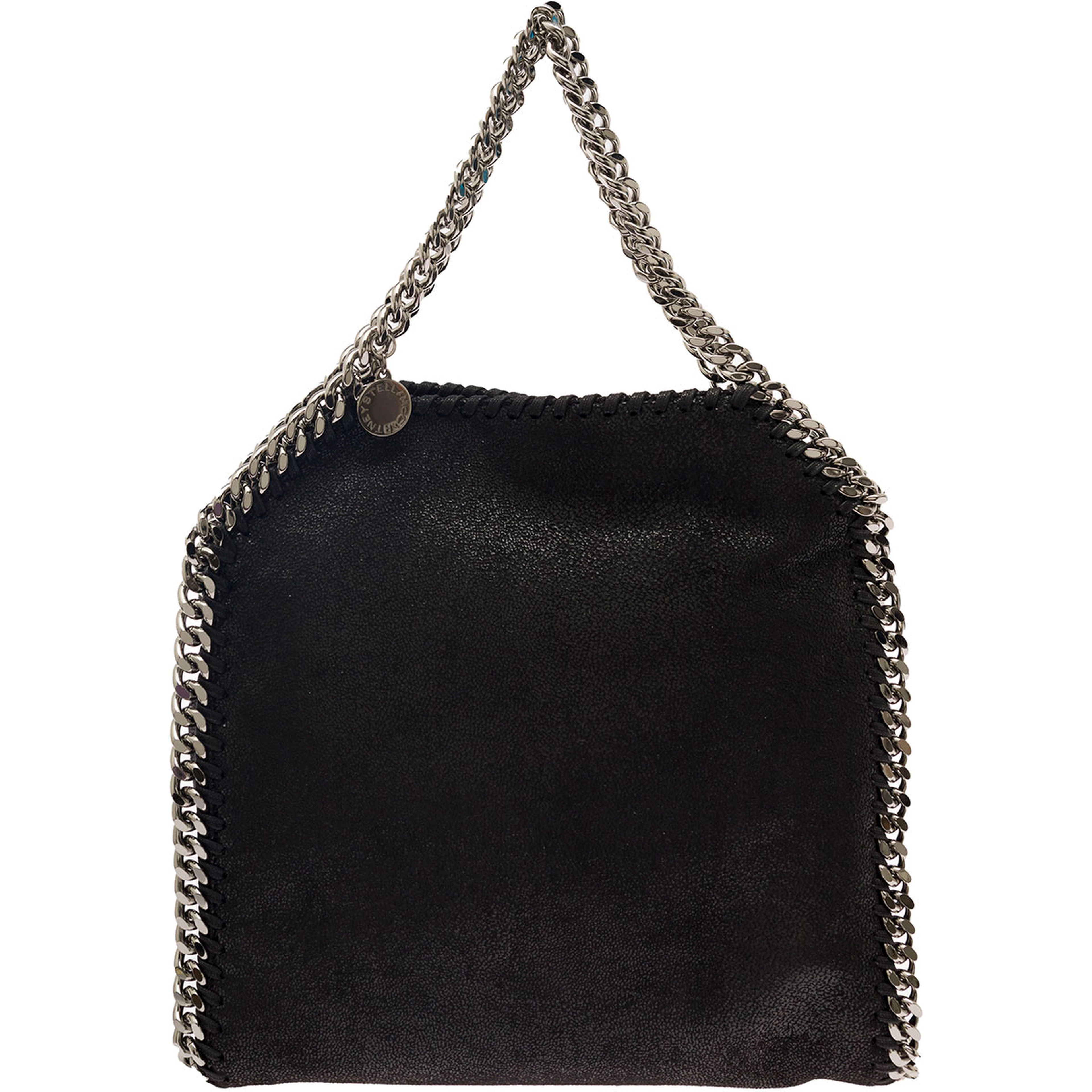 Tiny Tote Bag with Charm in Black Ecoleather and Silver Hardware Woman
