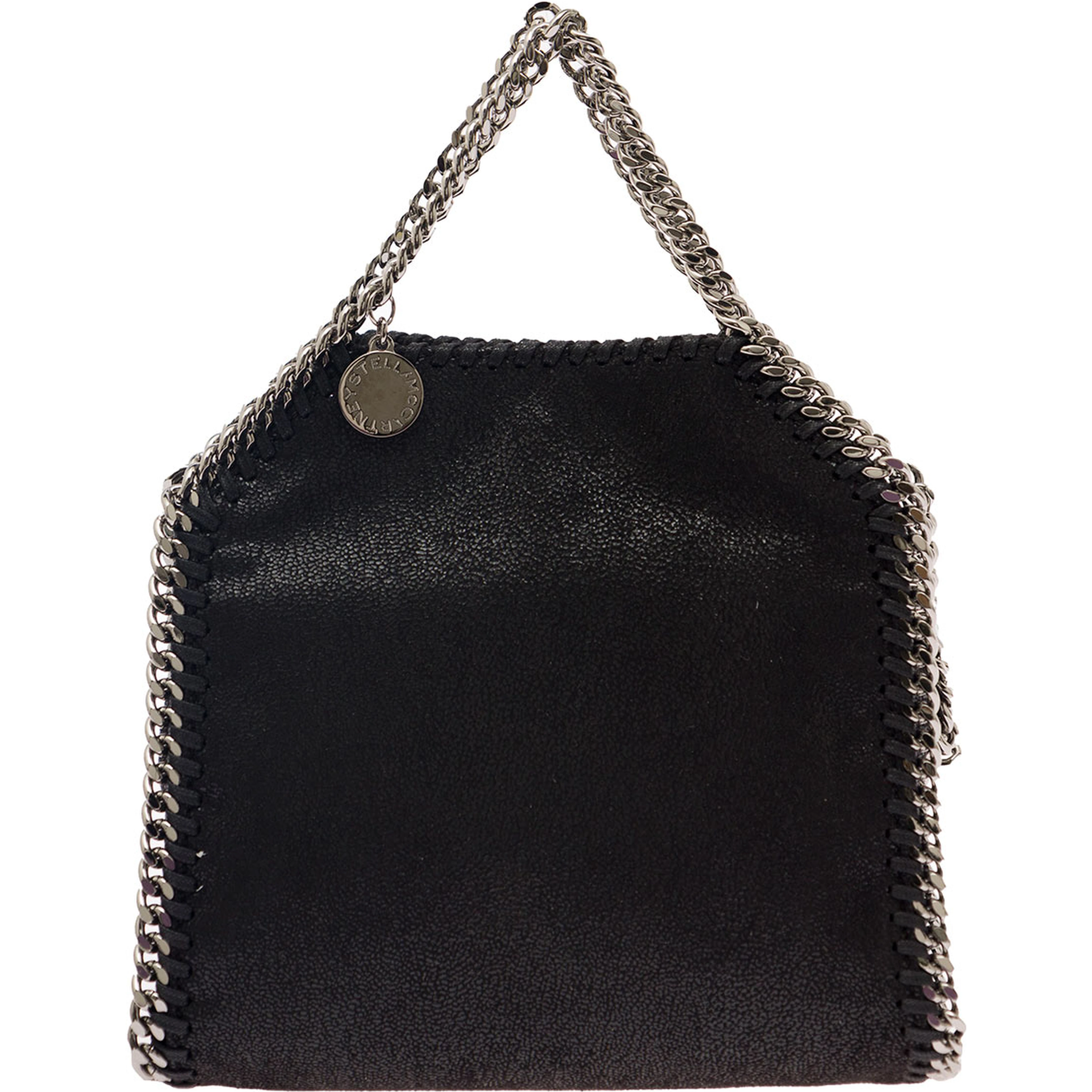 Mini Tote Bag 3Chain with Logo Engraved Charm in Black Ecoleather for Women