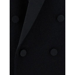 Black Double-breasted Jacket with Peak Revers in Wool for Women