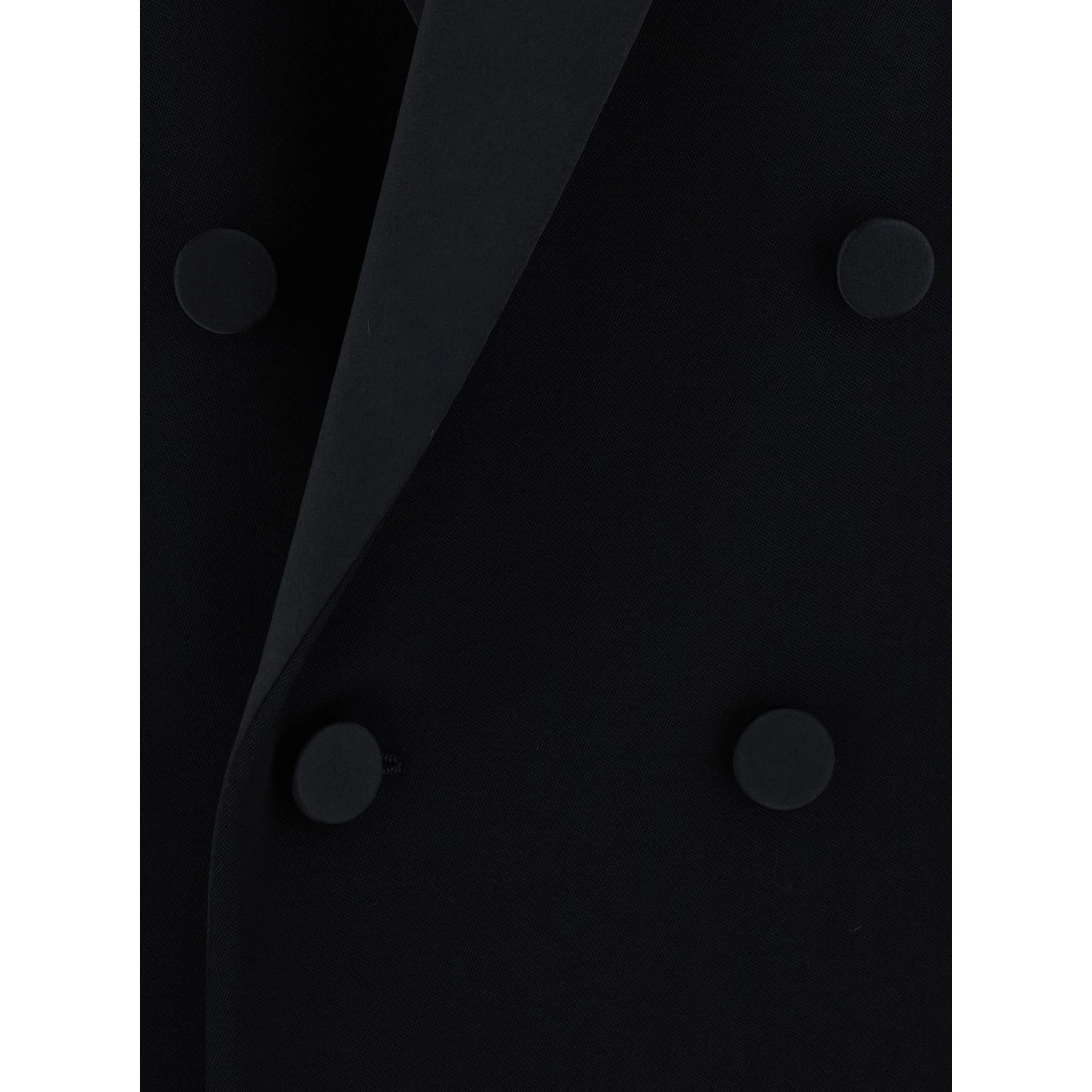 Black Double-breasted Jacket with Peak Revers in Wool for Women