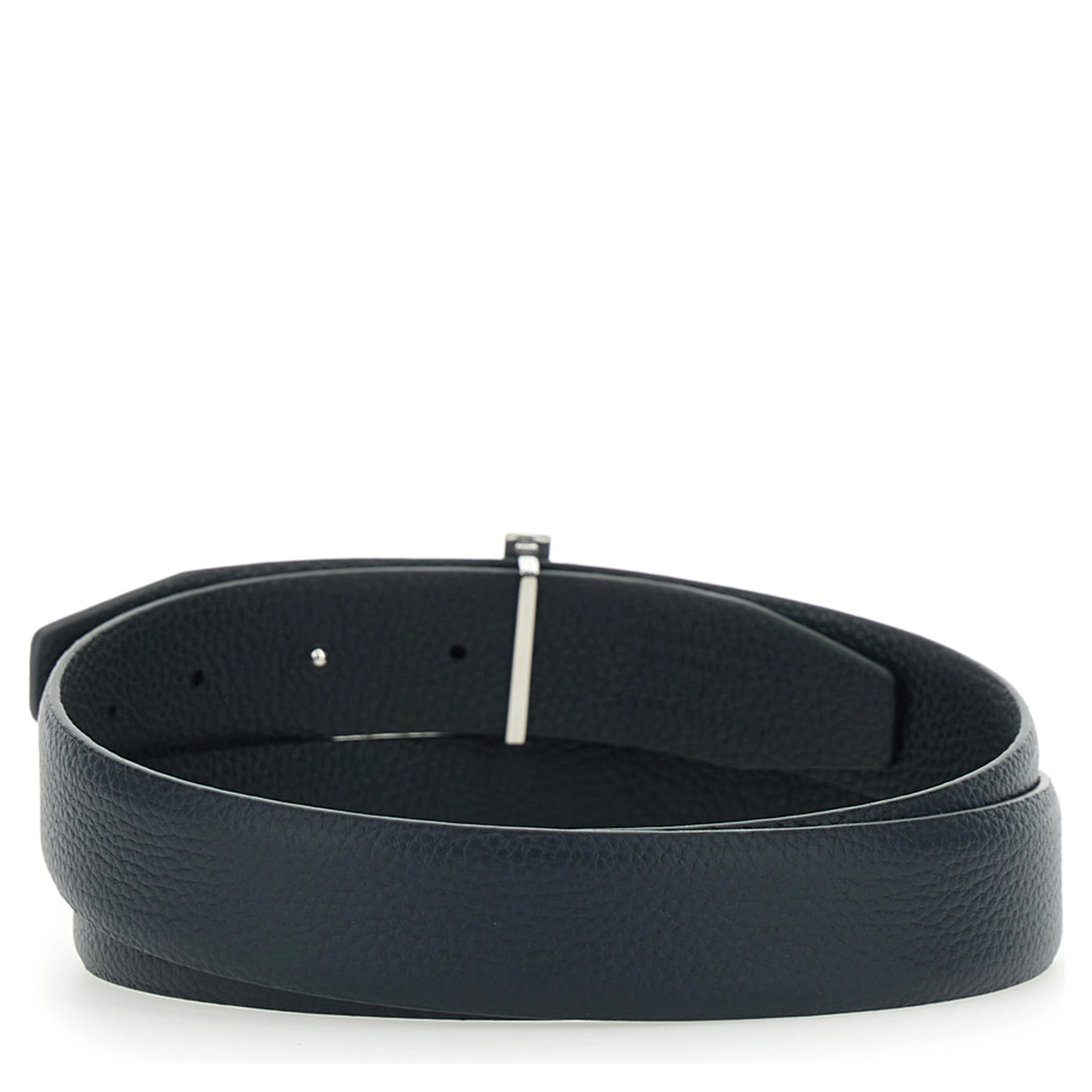 Reversible Belt with T Buckle and Crocodile-Embossed Leather Effect in Blue Leather for Men