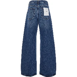 The Bow Blue Jeans with Wide Leg and Belt Loops in Denim for Women