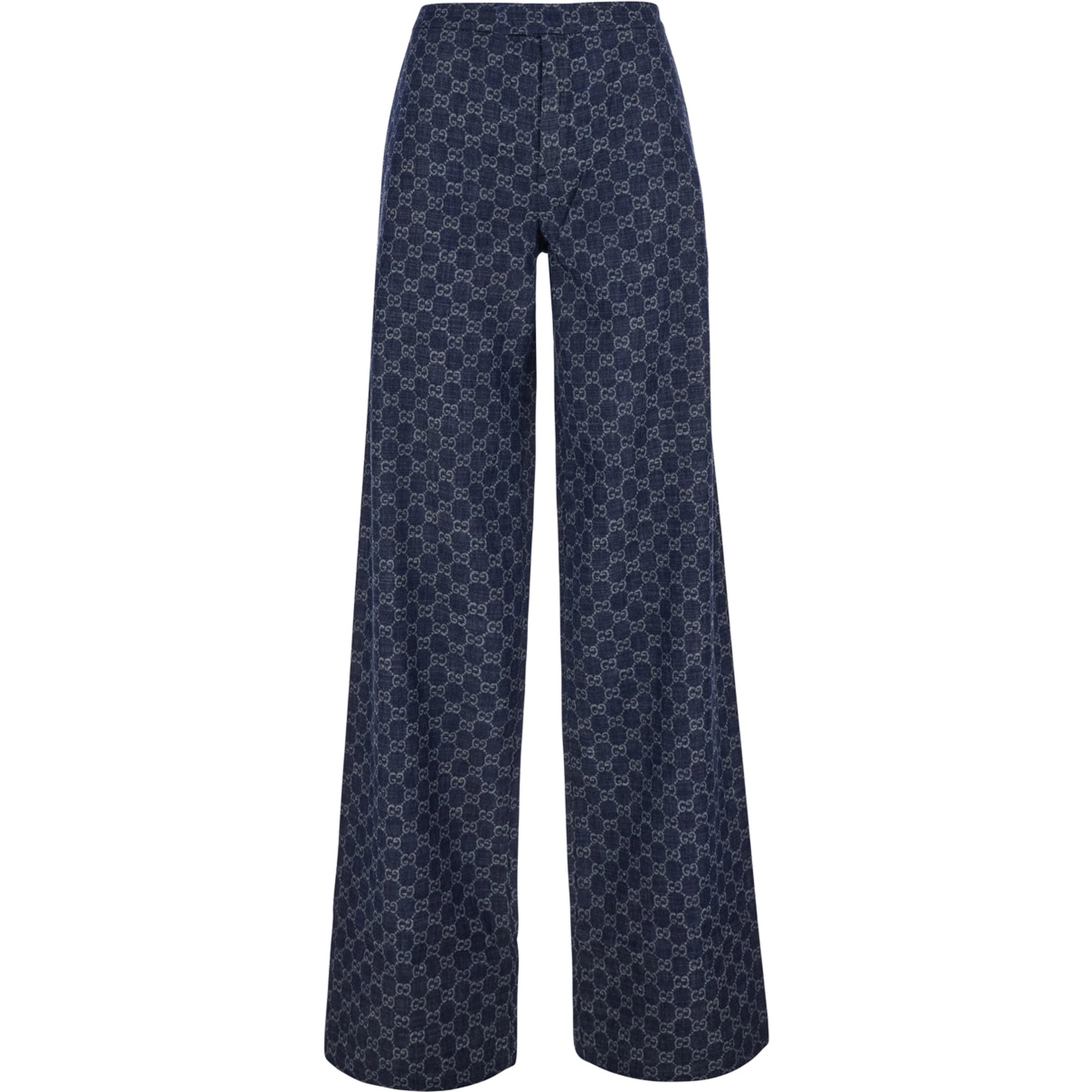 CHAMBRAY blue Pants with all-over GG print in denim for women