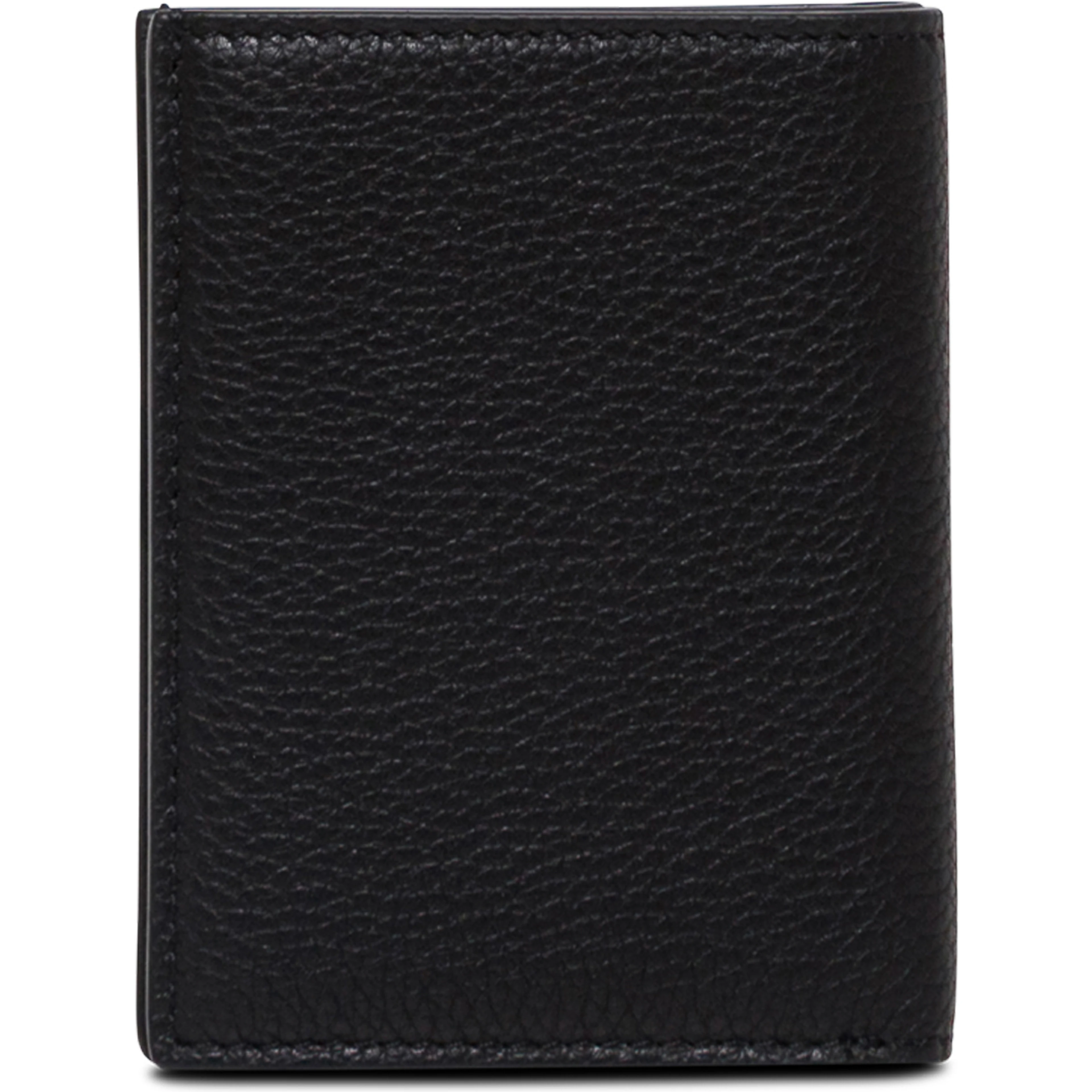 Card holder with logo lettering embossed on the front in grained black leather for men