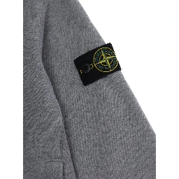 Gray Hoodie with fixed hood and logo patch on the sleeve in Cotton Boy