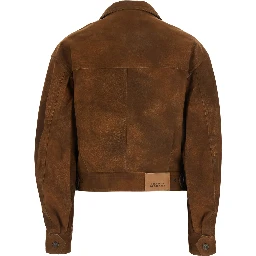 BELMA brown Jacket with classic collar and logo patch on the back in leather for women