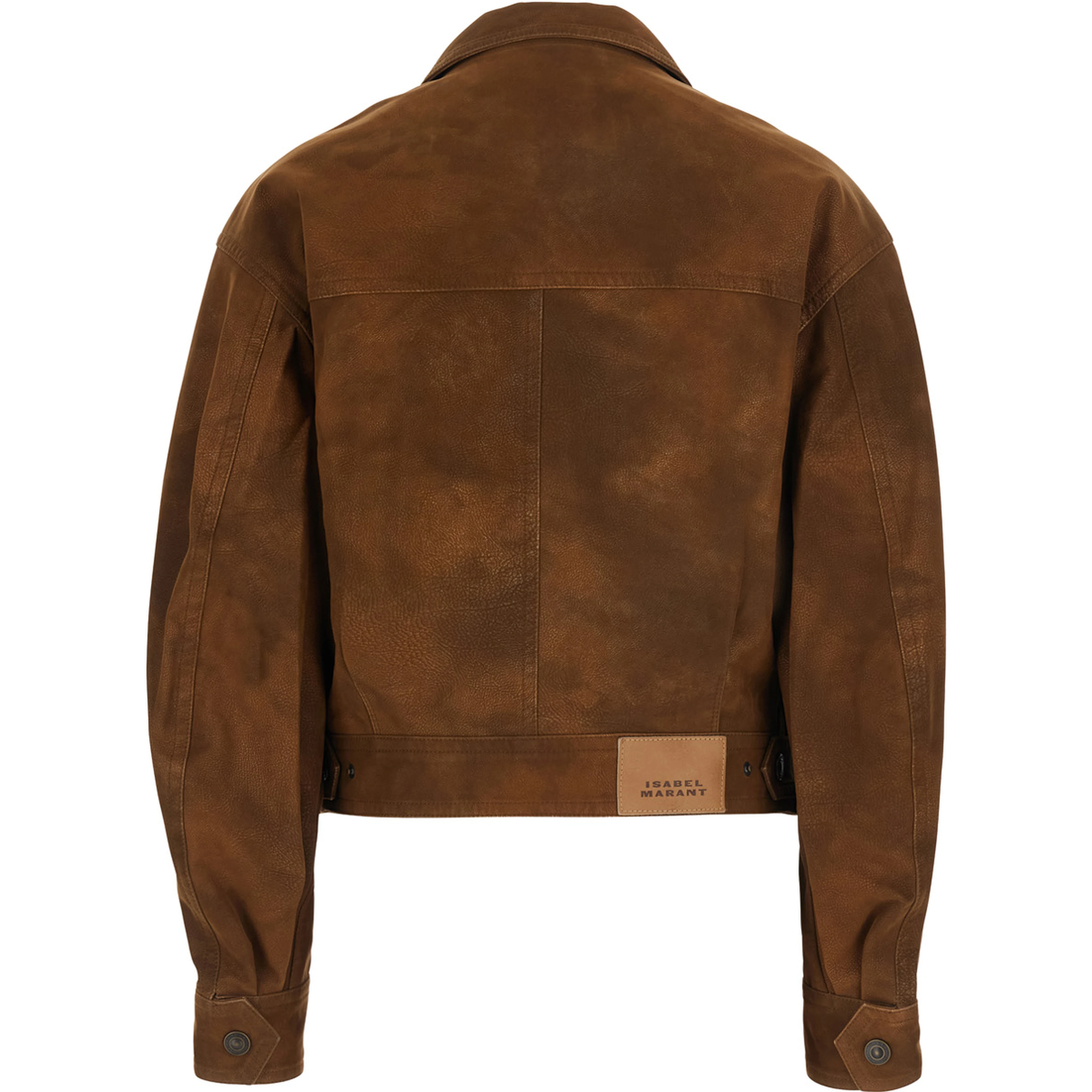 BELMA brown Jacket with classic collar and logo patch on the back in leather for women