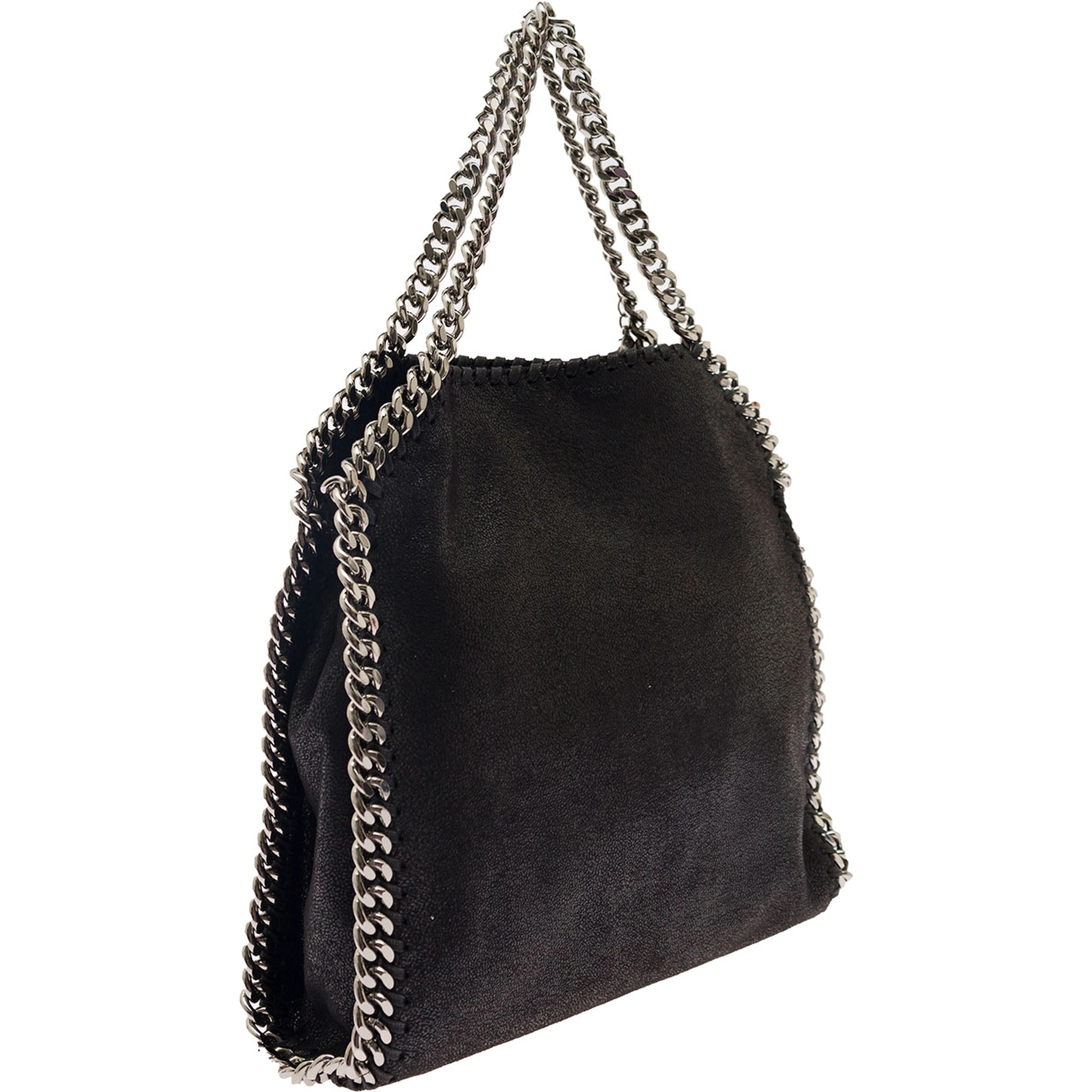 Tiny Tote Bag with Charm in Black Ecoleather and Silver Hardware Woman