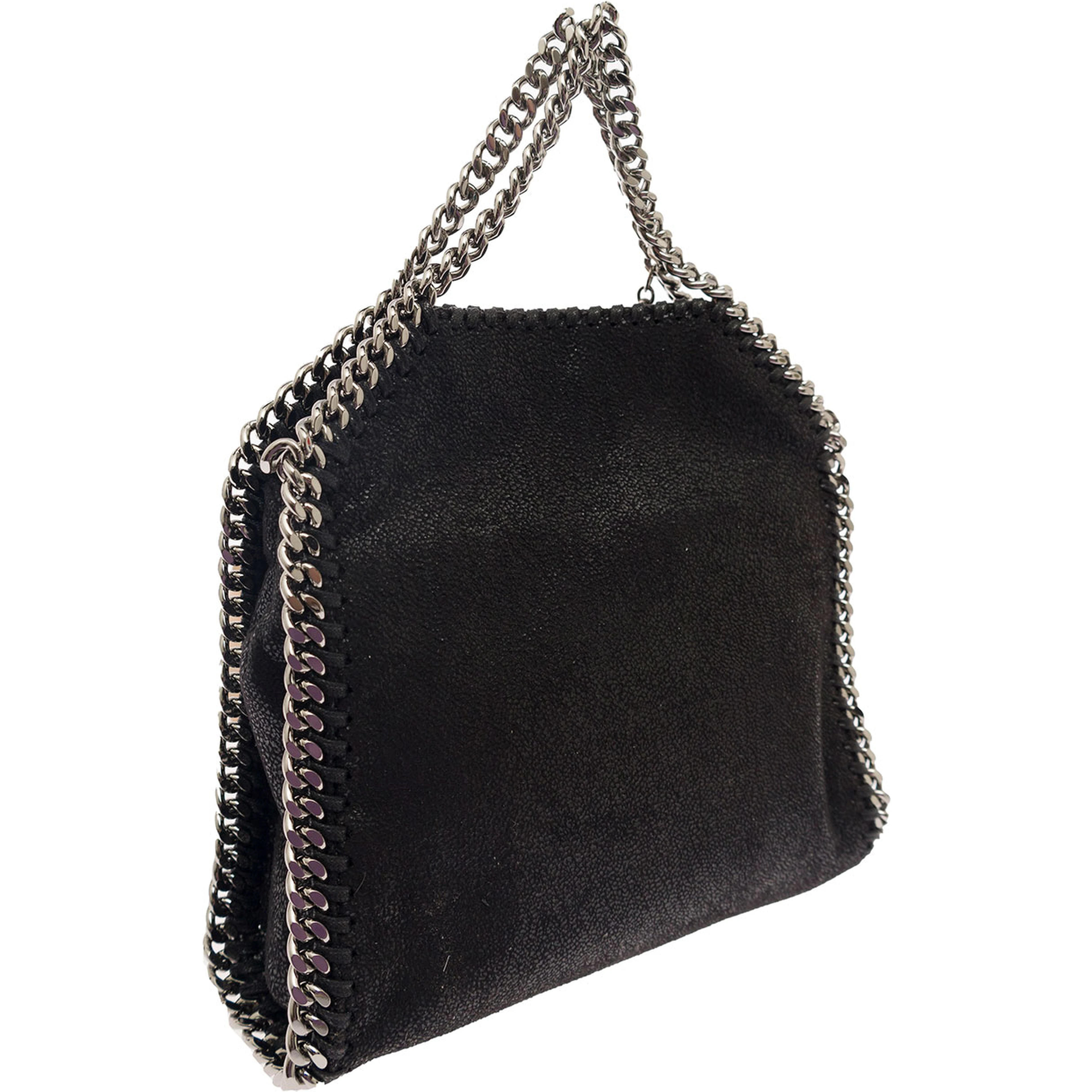 Mini Tote Bag 3Chain with Logo Engraved Charm in Black Ecoleather for Women
