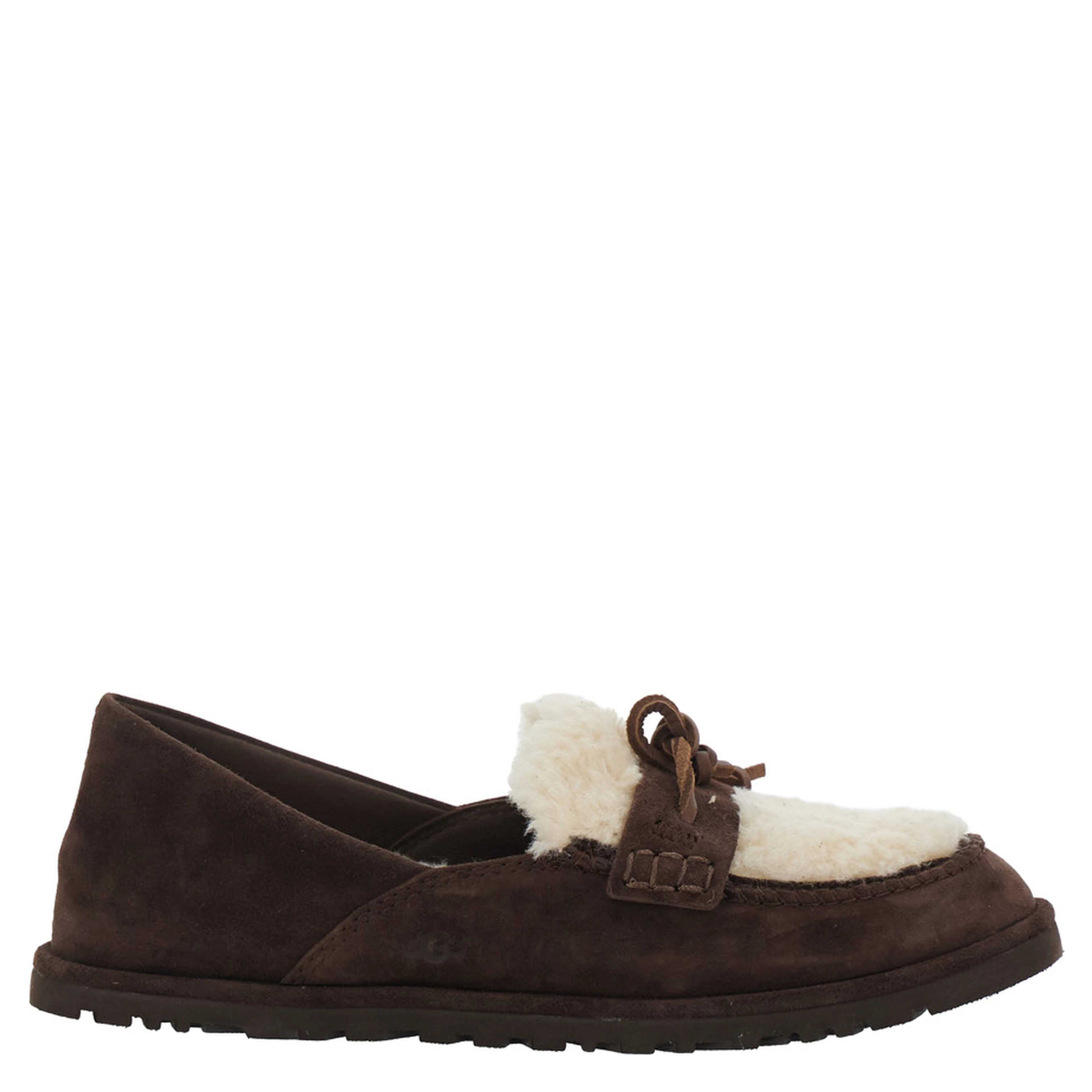 Zora Brown loafers with fur details and front leather strap in suede for women