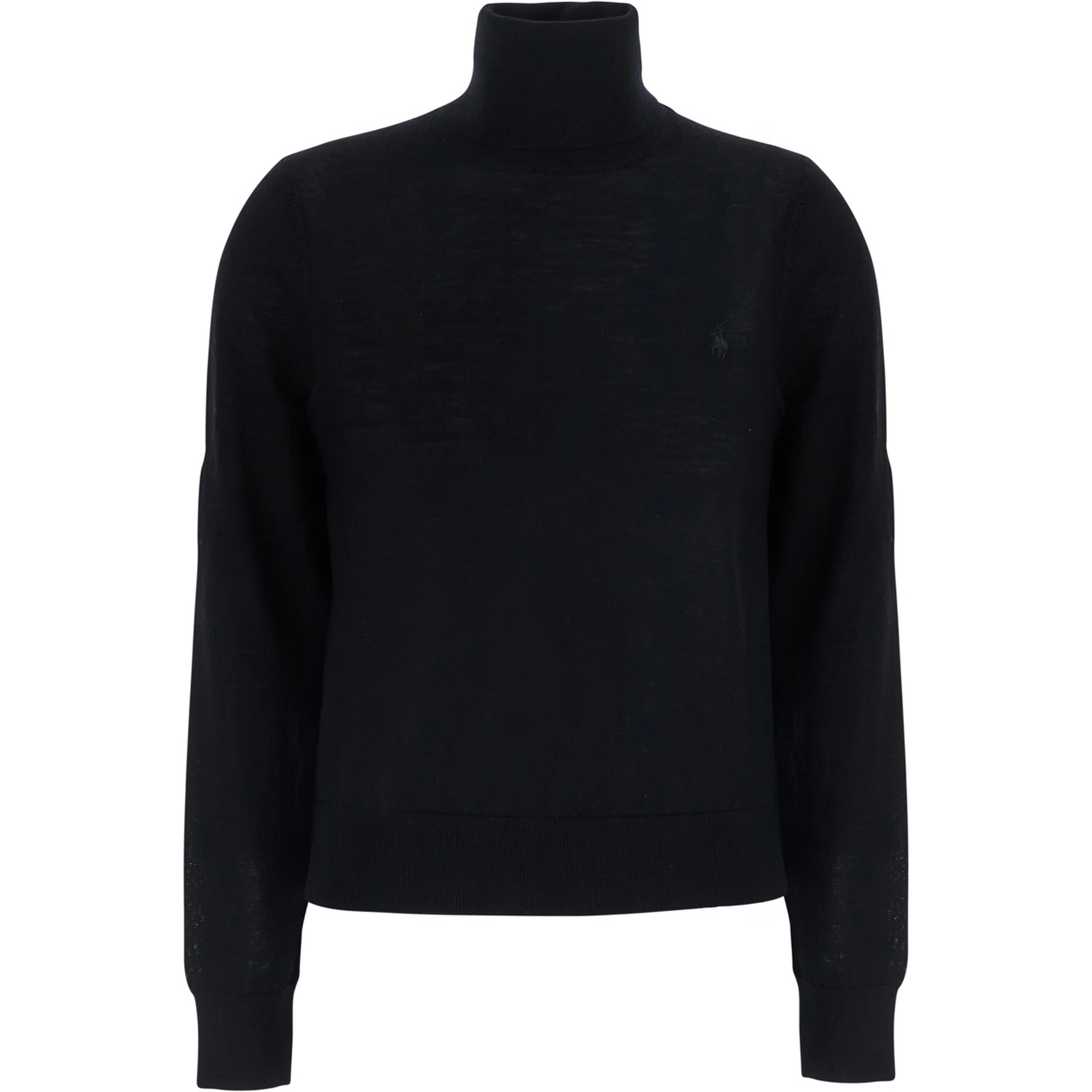 black Sweater with high collar and tone-on-tone Pony logo in wool for women