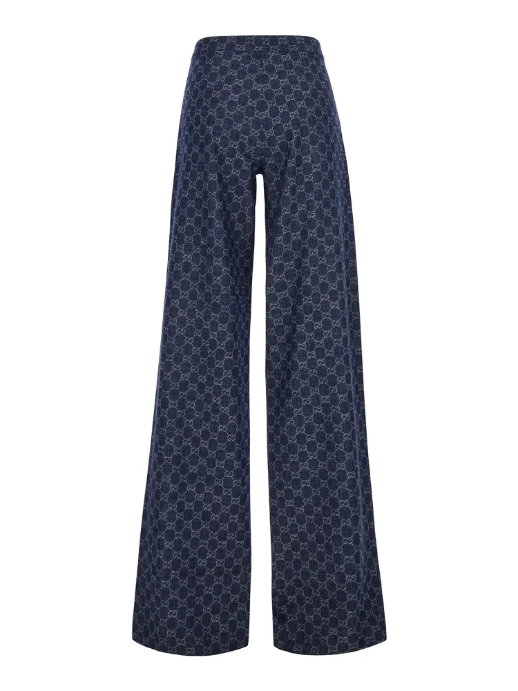 CHAMBRAY blue Pants with all-over GG print in denim for women alternative