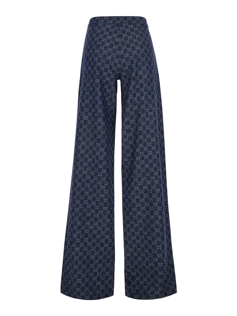 CHAMBRAY blue Pants with all-over GG print in denim for women