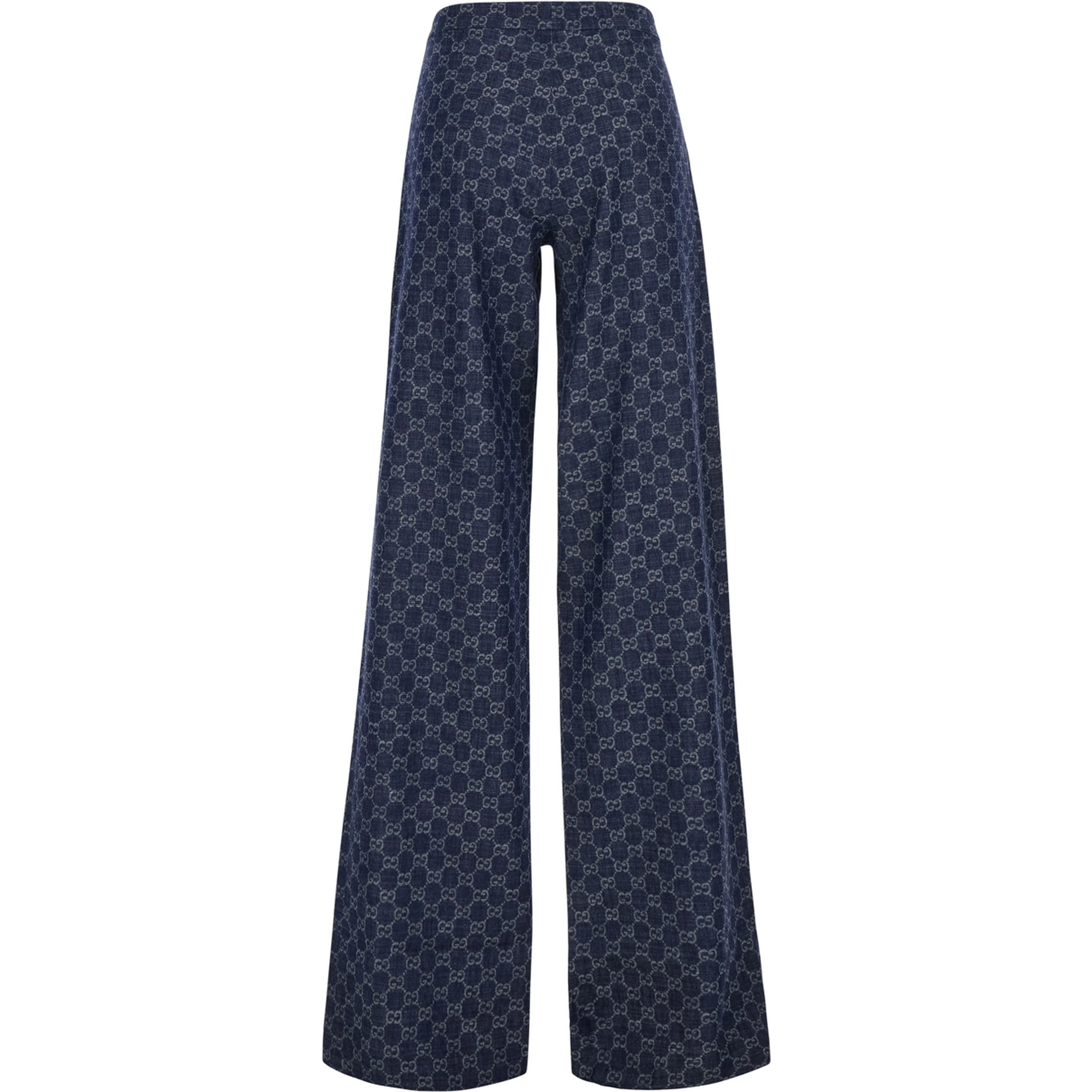 CHAMBRAY blue Pants with all-over GG print in denim for women
