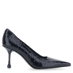 Ixia blue Pumps with pointed design in crocodile-effect leather for women