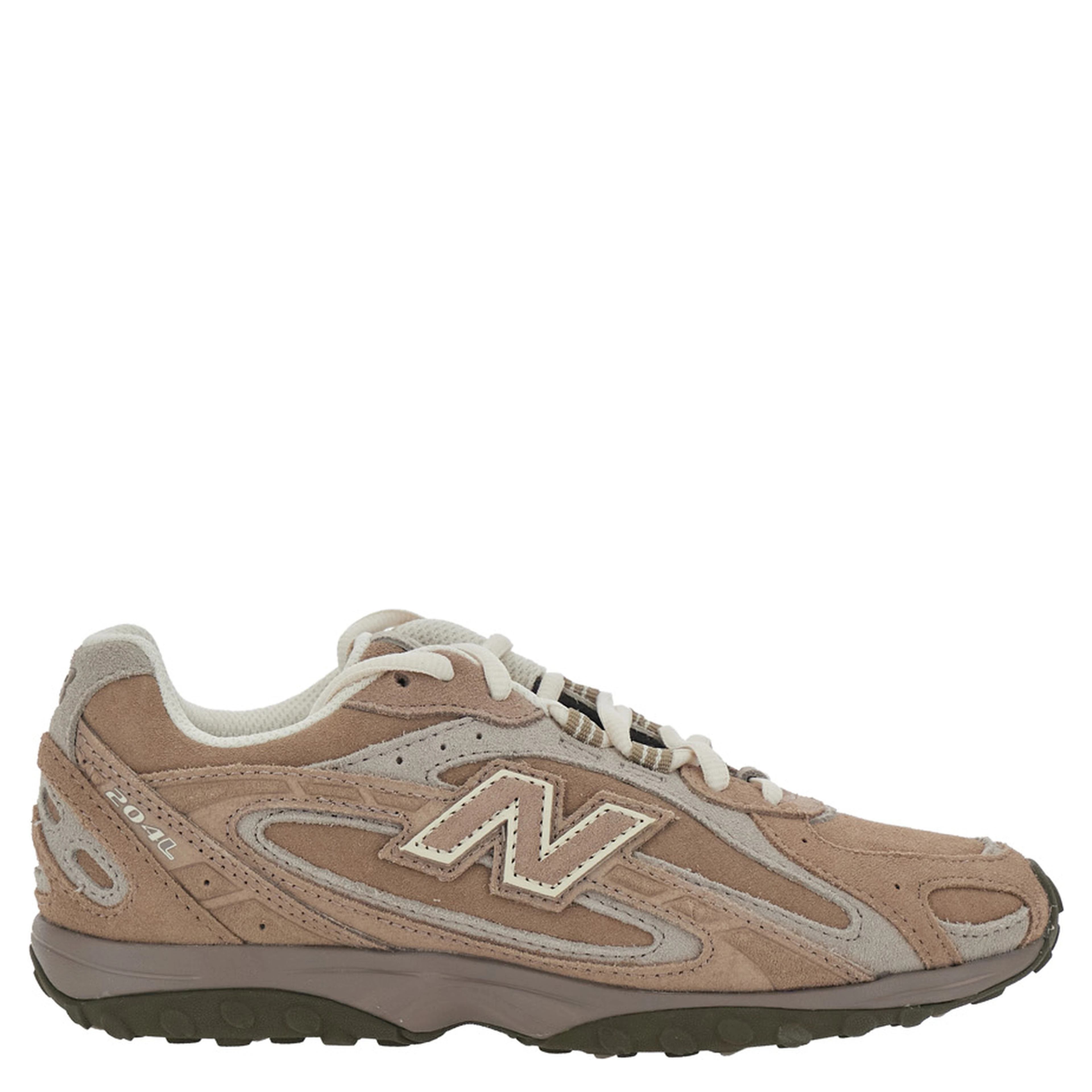 U204 Brown Low Top Sneakers with Logo Patch on the Side in Leather and Fabric Unisex